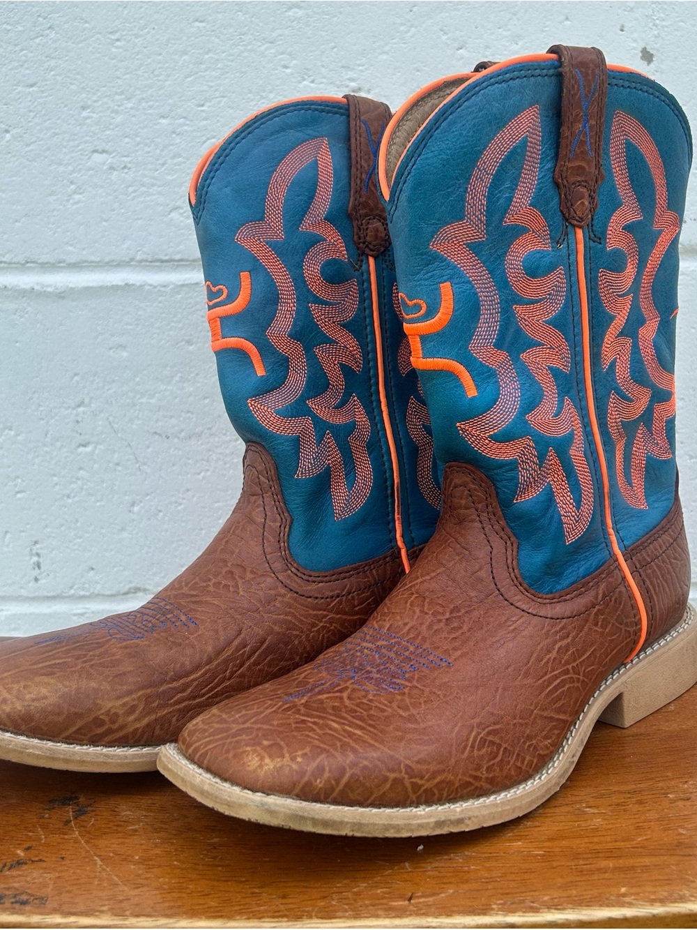 Hooey Brown & Teal Kids Western Boots with Orange Accents